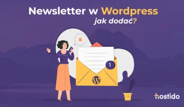 Newsletter w WordPress – jak dodać? Grafika do artykułu o konfiguracji newslettera, z ikoną koperty i logo WordPress.