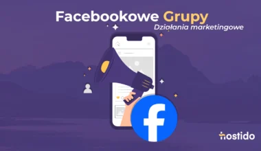 Facebookowe grupy – działania marketingowe z megafonem i ikoną Facebooka, grafika do artykułu o marketingu w grupach Facebooka.
