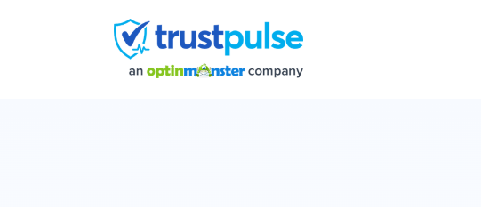 Logo Trustpulse z dopiskiem an optinmonster company na jasnym tle