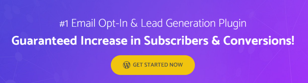 Baner promocyjny wtyczki do e-mail marketingu: wzrost subskrybentów i konwersji, przycisk Get Started Now