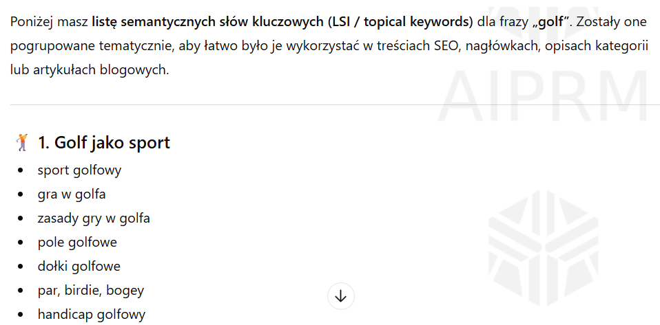 Lista semantycznych słów kluczowych o golfie: sport golfowy, zasady gry, pole golfowe i handicap