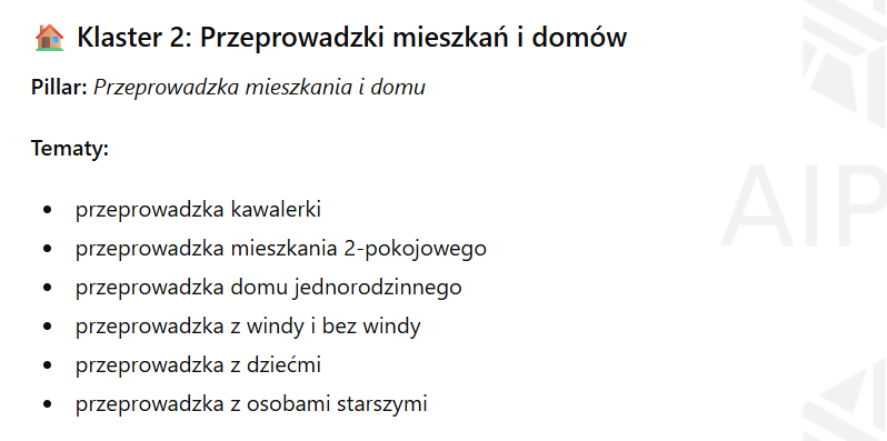 Klaster SEO o przeprowadzkach mieszkań i domów: kawalerka, 2 pokoje, dom, winda, dzieci, seniorzy