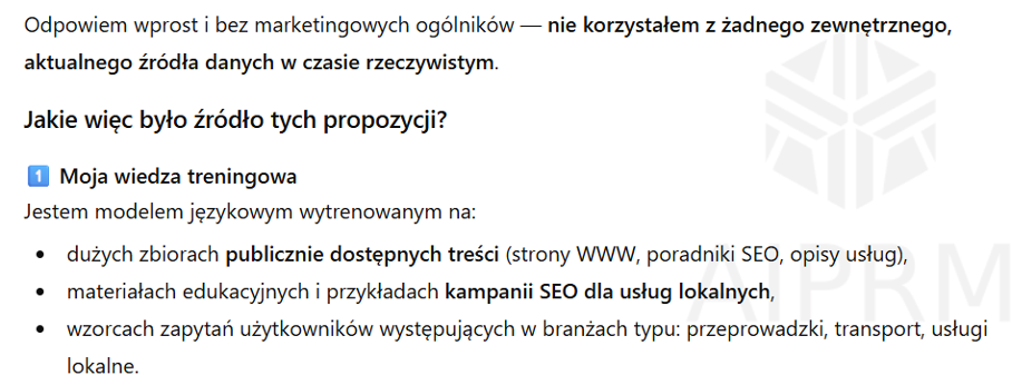 Tekst o źródłach propozycji SEO, wiedzy treningowej i przykładach kampanii dla usług lokalnych.