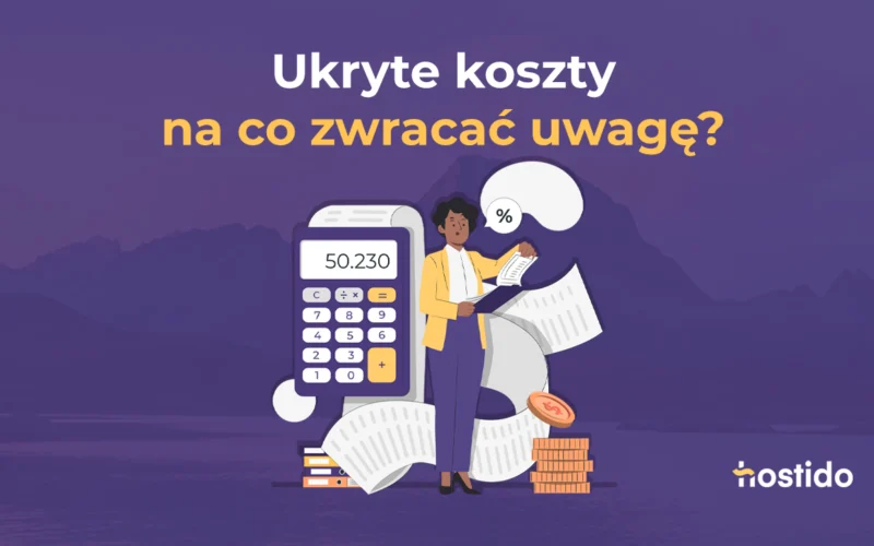 Grafika do artykułu Ukryte koszty: na co zwracać uwagę? Kalkulator, dokumenty i monety symbolizują dodatkowe opłaty i analizę wydatków.